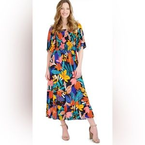 NWT Nordstrom Robbie Bee Floral Smocked Maxi Dress Small Multi Black
